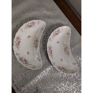 C.T. Carl Tielsch Flower Porcelain 2 Fish Bone Plates 1800-1900 Germany Antique